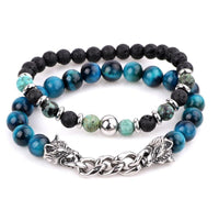 Thumbnail for Natural Stone & Stainless Steel  Double WOLF 'LOYALTY' 2 pc Bracelet Set -13 Styles