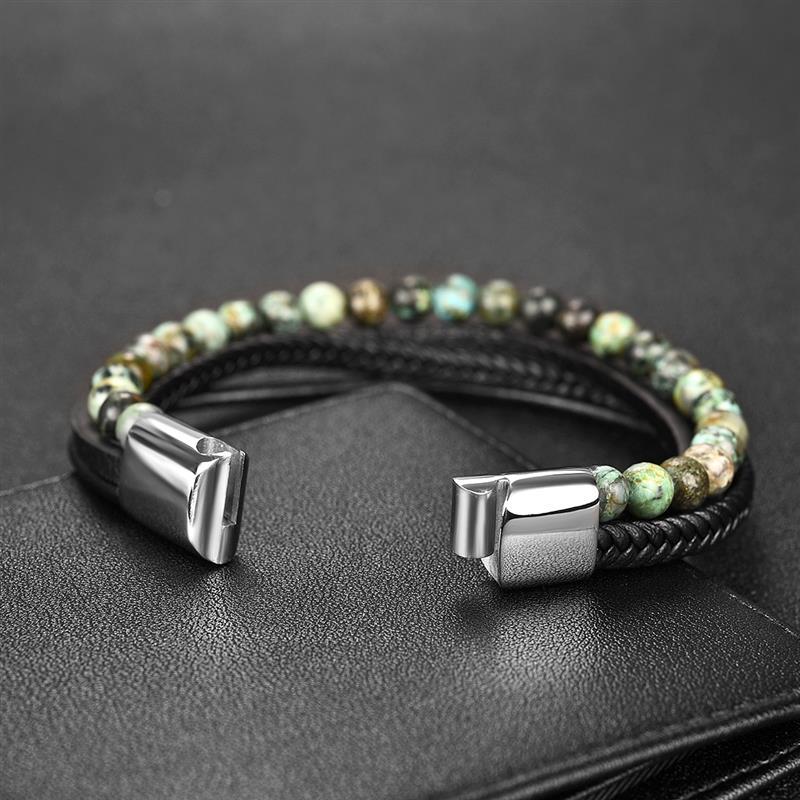 Men's Multi-layer Titanium Steel, Leather & African Turquoise ' INSPIRE' Bracelet