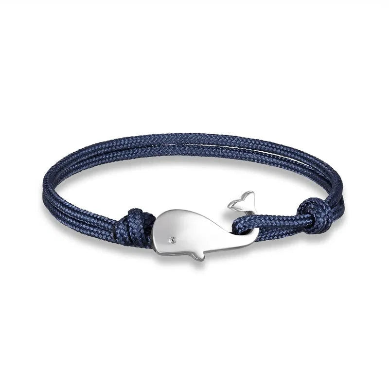 Stainless Steel Whale Charm "PEACEFUL STRENGTH'  Rope Bracelet