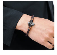 Thumbnail for Men's Stainless Steel Skull & Genuine Leather 'STAMINA' Bracelet