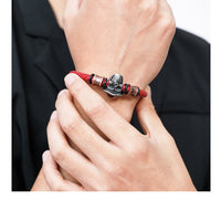 Thumbnail for Men's Stainless Steel Skull & Genuine Leather 'STAMINA' Bracelet