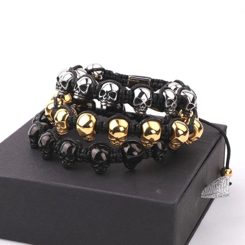 Men's Titanium Steel 'NO SKULLDUGGERY' Braided Wrap Bead Bracelet-4 Colors