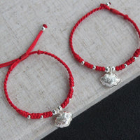 Thumbnail for Lucky Red Rope & Silver Auspicious Ruyi Lock 'LONGEVITY' Bracelet