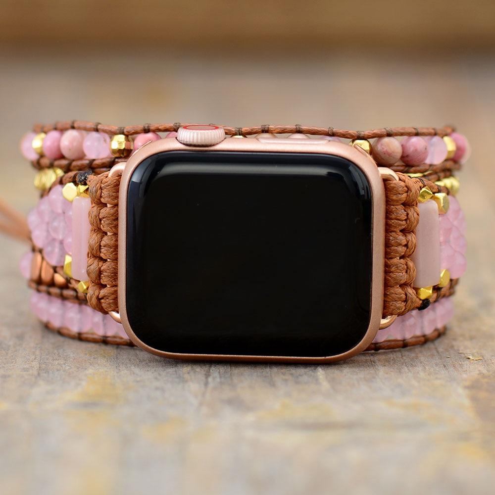 Natural Rose Quartz & Rhodonite 4 Layer Apple Watch Band