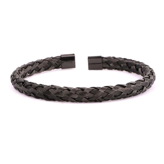 Finely Braided Titanium Steel Men's Cuff Bangle