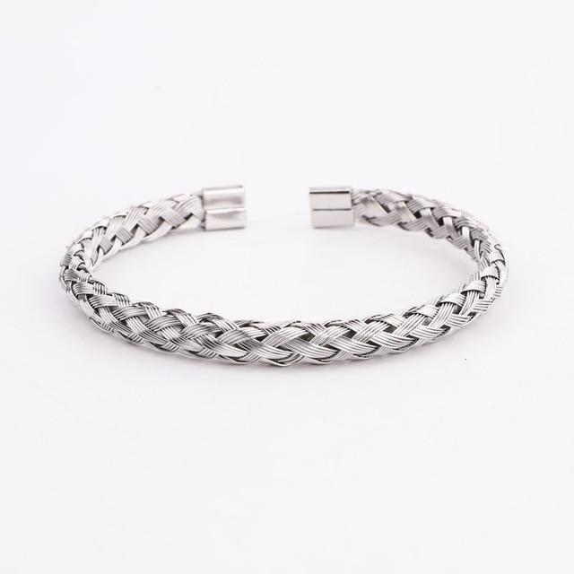 Finely Braided Titanium Steel Men's Cuff Bangle