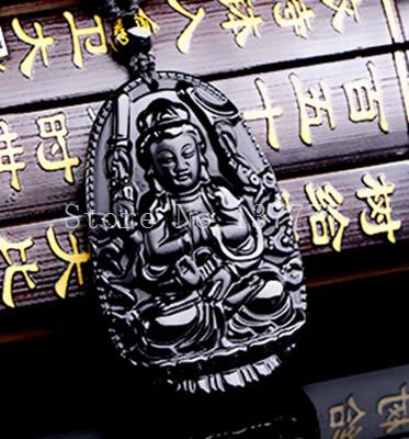 Natural Black Obsidian Eight Patron Saint Buddha Pendant Necklace