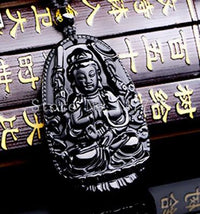 Thumbnail for Natural Black Obsidian Eight Patron Saint Buddha Pendant Necklace