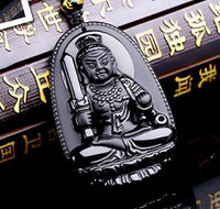 Thumbnail for Natural Black Obsidian Eight Patron Saint Buddha Pendant Necklace