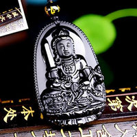 Thumbnail for Natural Black Obsidian Eight Patron Saint Buddha Pendant Necklace