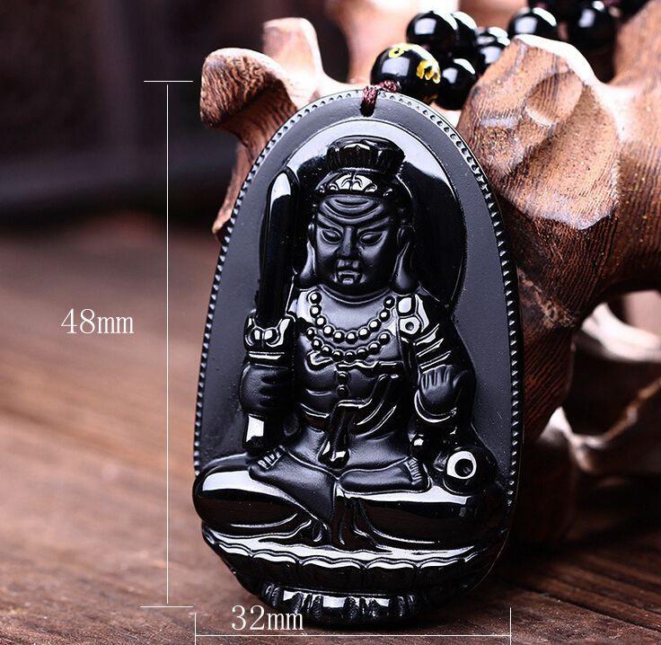 Natural Black Obsidian Eight Patron Saint Buddha Pendant Necklace