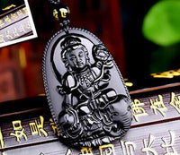 Thumbnail for Natural Black Obsidian Eight Patron Saint Buddha Pendant Necklace