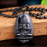 Thumbnail for All Natural Black Polished Obsidian Carved Buddha