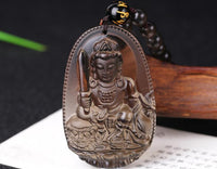 Thumbnail for Natural Ice Black Obsidian Carved Buddha Necklace
