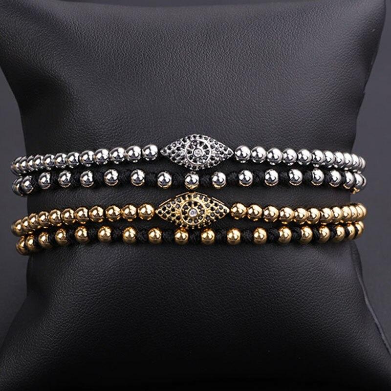 Luxury Stainless Steel & CZ Unisex EVIL EYE PROTECTION Bracelet like the Celebs-4 Metal Colors