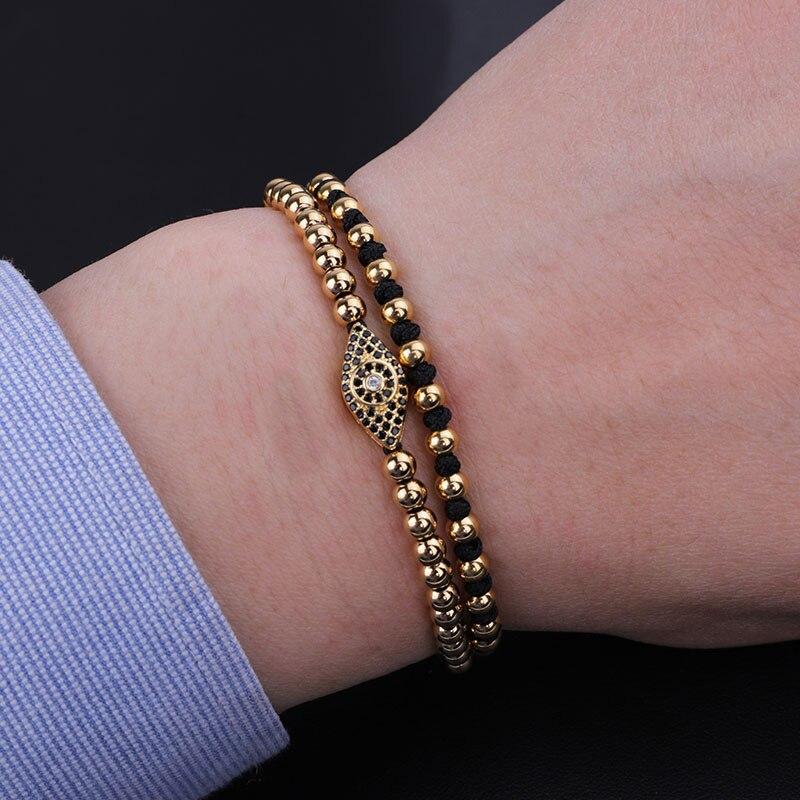 Luxury Stainless Steel & CZ Unisex EVIL EYE PROTECTION Bracelet like the Celebs-4 Metal Colors