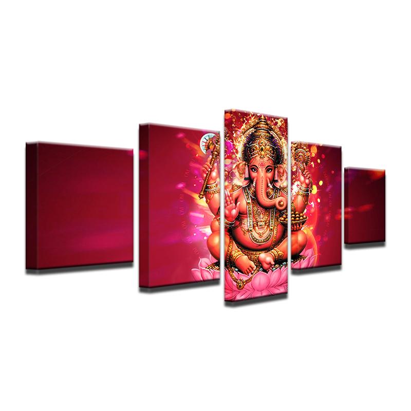 Vibrant Lord Ganesha 5Pc Canvas Painting
