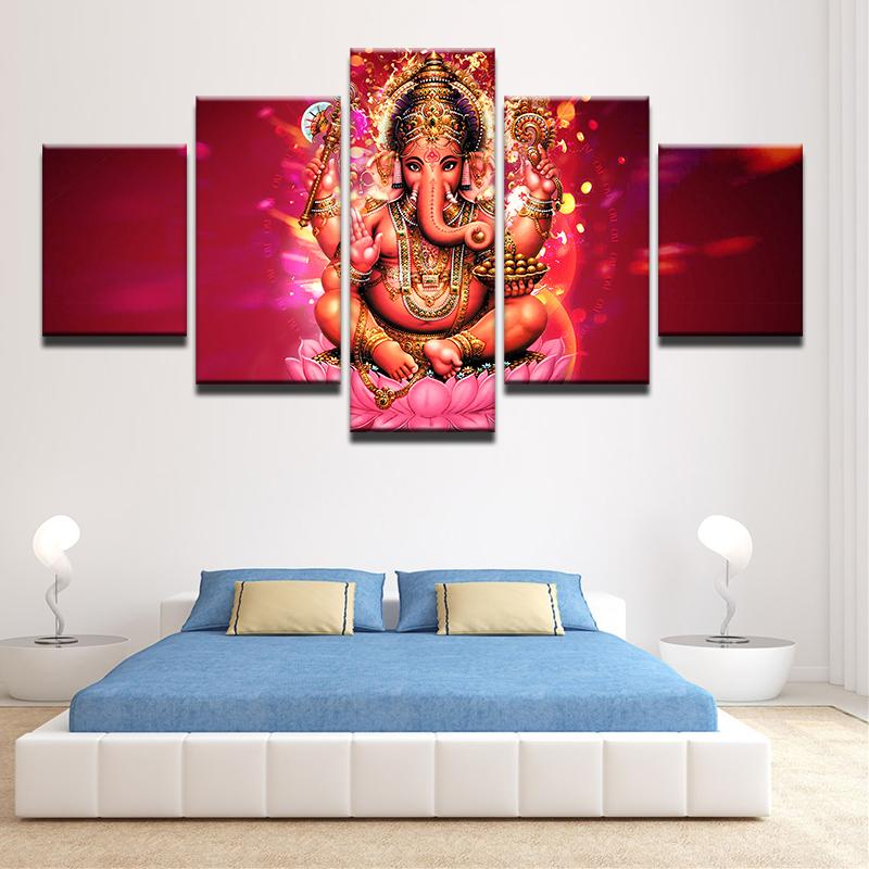 Vibrant Lord Ganesha 5Pc Canvas Painting
