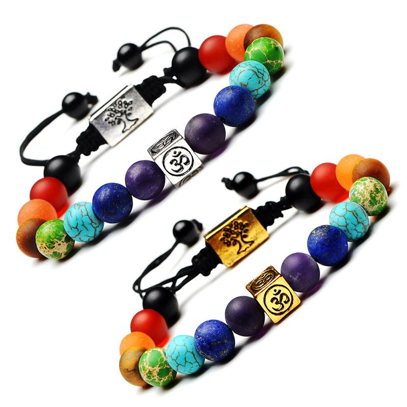 Colorful 7 Chakra Om & Tree of Life Charm Bracelet