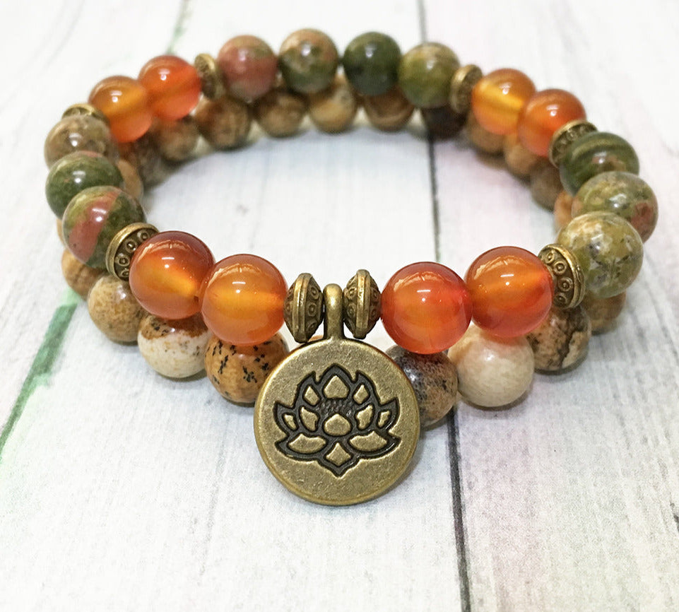 Jasper & Carnelian Mala Bead Bracelets YourSoulPlace.com