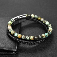 Thumbnail for Men's Multi-layer Titanium Steel, Leather & African Turquoise ' INSPIRE' Bracelet