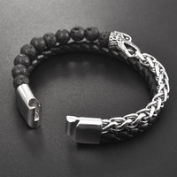 Thumbnail for Stainless Steel , Lava Stone & Leather EAGLE / WOLF/ SKULL/ LION SPIRIT Charm Bracelet