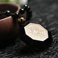 Thumbnail for Natural Obsidian Stone Bagua Map Pendant Necklace