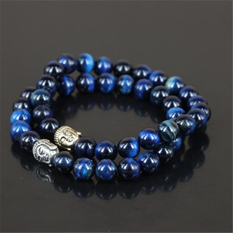 2pcs Natural Blue Tiger Eye  Buddha Head Bracelets