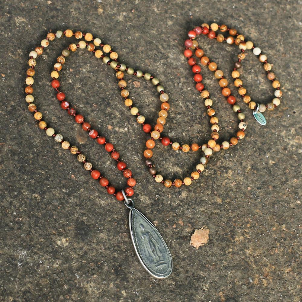 Ancient Style Thai BUDDHA AMULET , Red Jasper & Chalcedony 'SPICY HOT' Necklace