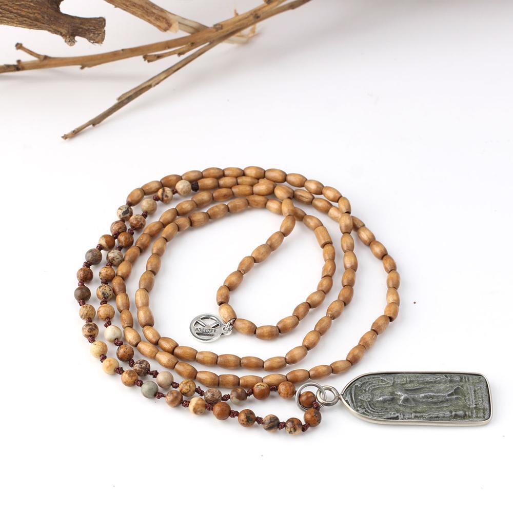 Ancient Style Natural Stone Thai Buddha GUARDIAN Amulet BALANCING Pendant Necklace