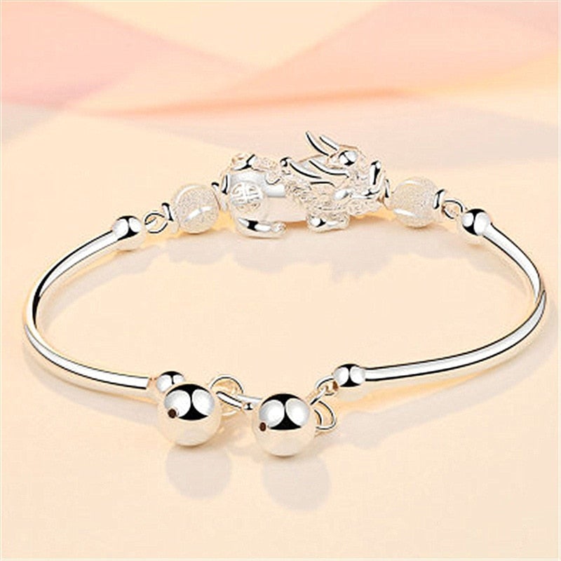 Thai Silver Prosperity Pixiu Wealth Bangle