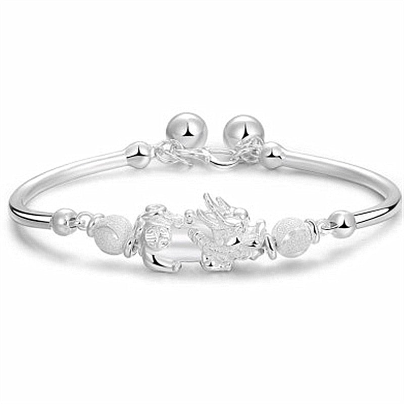 Thai Silver Prosperity Pixiu Wealth Bangle