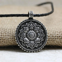 Thumbnail for Tibetan Antique Silver Om Lotus Mandala  Necklace