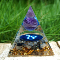 Thumbnail for #150 - Handmade Amethyst & Tourmalinated Quartz 'HEALING' LEO Zodiac ORGONITE Pyramid