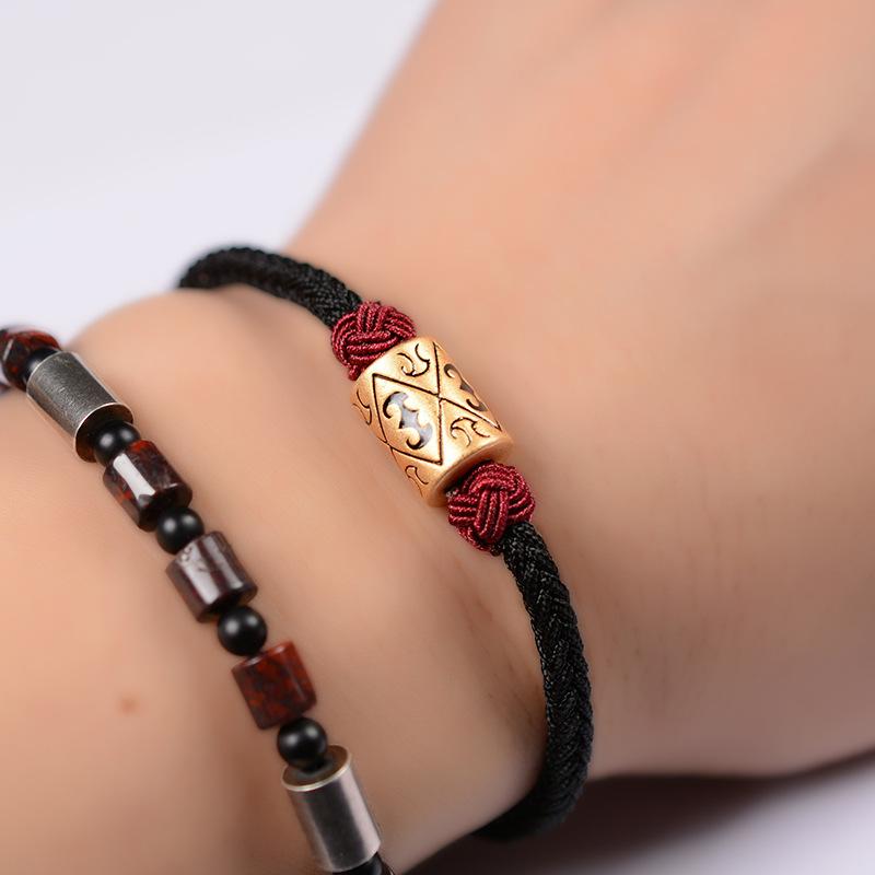 PURE SILVER Geometric Design Ethnic Tibetan Rope Bracelet