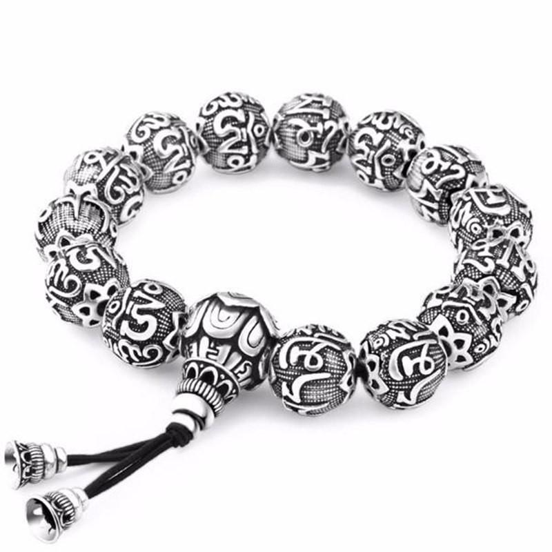 Tibetan Six Syllable Om Mani Padme Hum Mantra Lotus Beads Bracelet