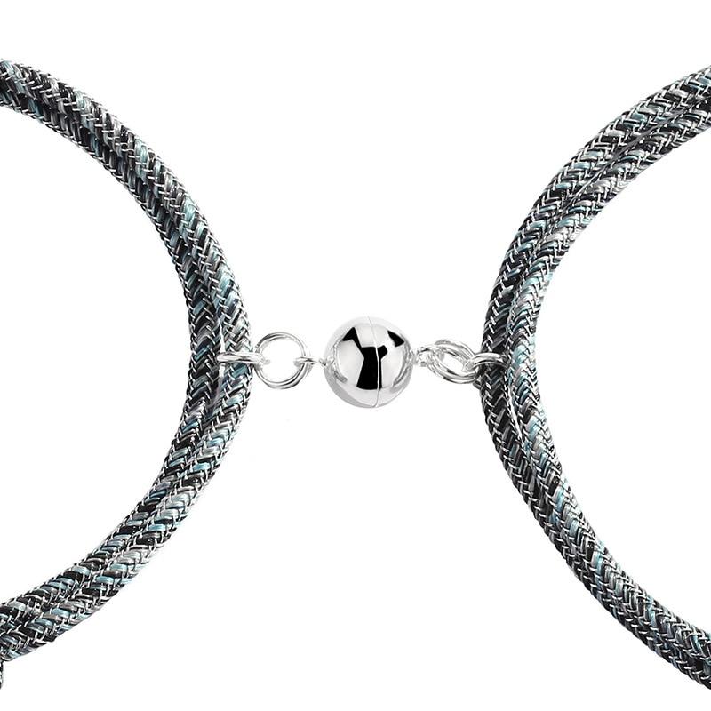 2 pcs Silver 'WHERE THE MOUNTAIN MEETS THE SEA' Lovers Rope Bracelets