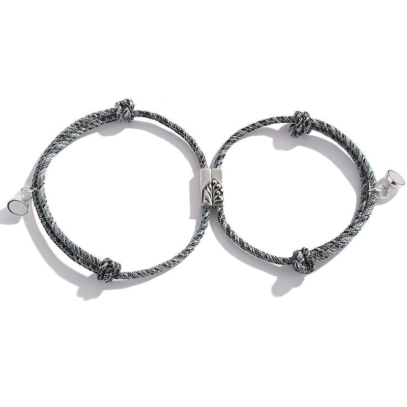 2 pcs Silver 'WHERE THE MOUNTAIN MEETS THE SEA' Lovers Rope Bracelets