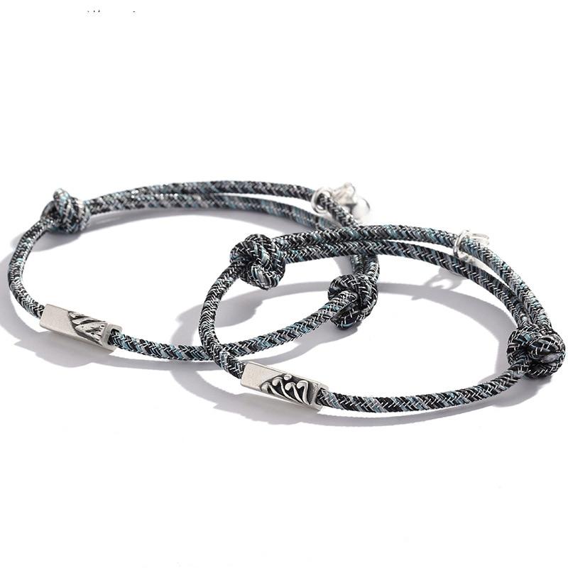 2 pcs Silver 'WHERE THE MOUNTAIN MEETS THE SEA' Lovers Rope Bracelets