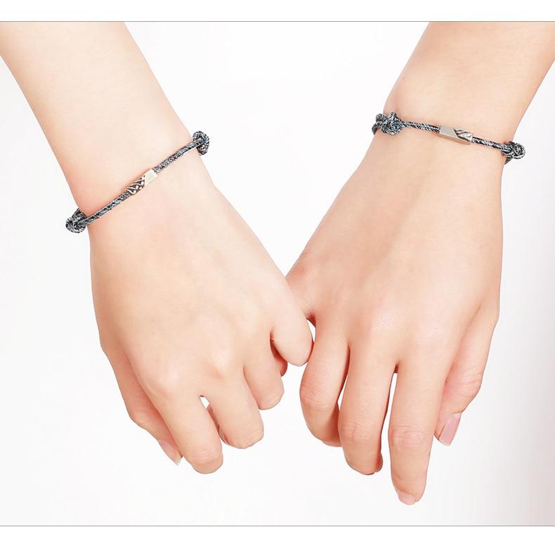 2 pcs Silver 'WHERE THE MOUNTAIN MEETS THE SEA' Lovers Rope Bracelets