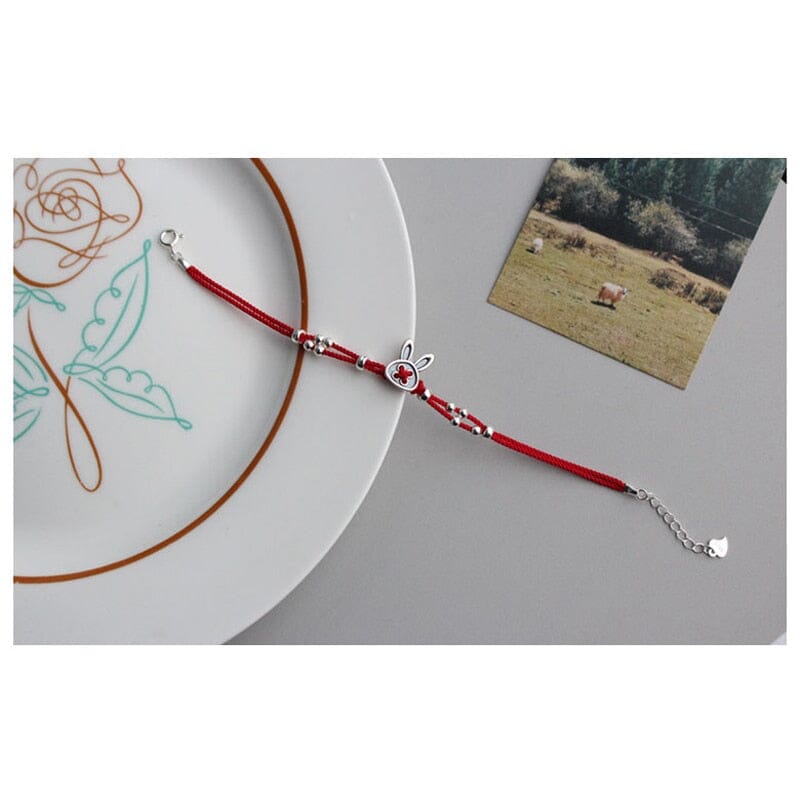 Red Rope & Sterling Silver 'YEAR of the RABBIT' Bracelet