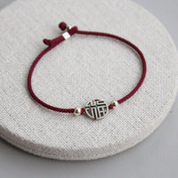 Thumbnail for Red Rope & Silver 'INVITE LUCK'-Simple Fu symbol Bracelet