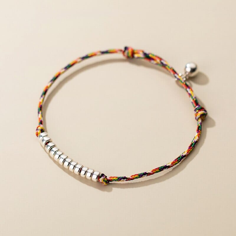 Ethnic Tibetan Multi String & 'Silver 12' Good Fortune bracelet