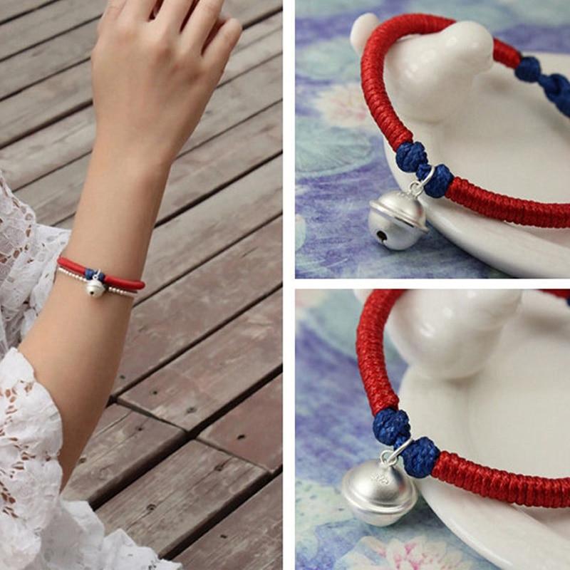 Sterling Silver Mother & Child 'BONDING BELL' Red Rope & Navy Bracelet