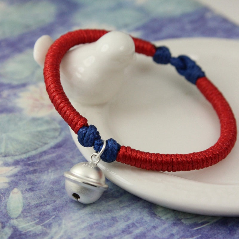 Sterling Silver Mother & Child 'BONDING BELL' Red Rope & Navy Bracelet