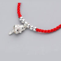 Thumbnail for 925 Silver & Lucky Red Rope Maneki Neko 'Beckoning Cat' Feng Shui Bracelet