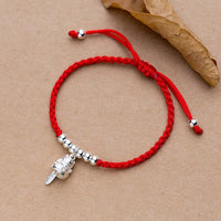 Thumbnail for 925 Silver & Lucky Red Rope Maneki Neko 'Beckoning Cat' Feng Shui Bracelet