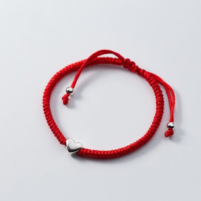 Cute Sterling Silver Heart Red Rope Bracelet