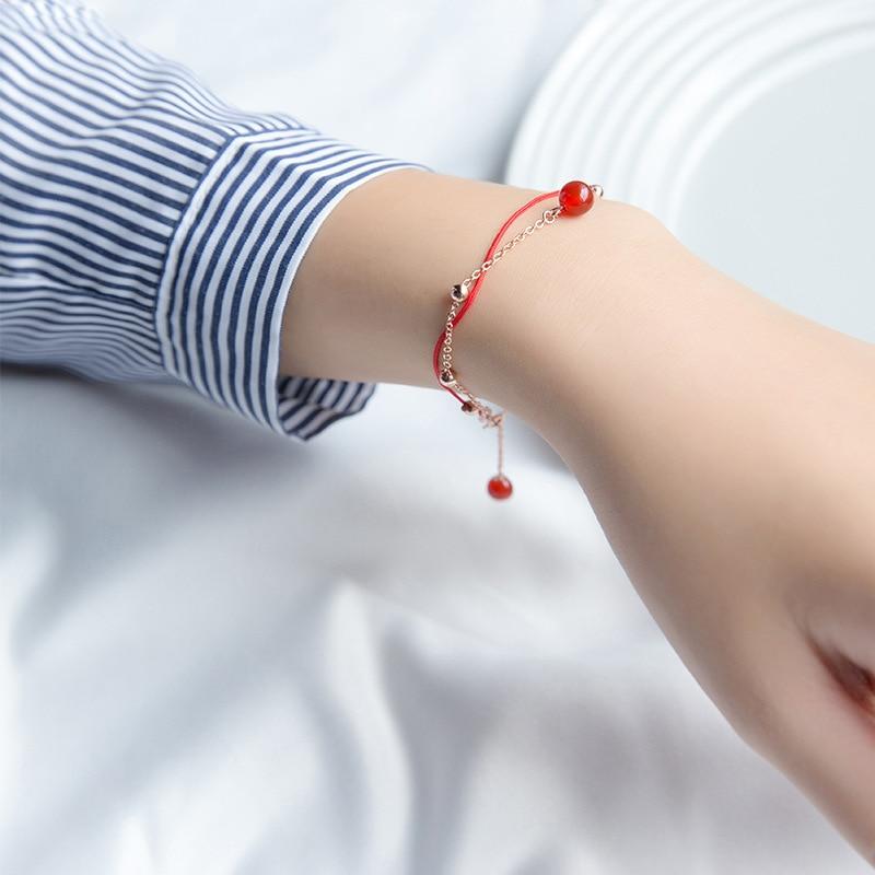 Red Rope & Sterling Silver Elegant 2 Layer Bracelet