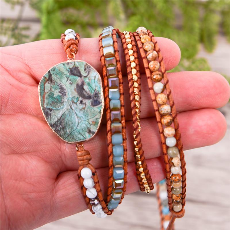 5 Layer Turquoise Jasper Stone  Leather Wrap Bracelet